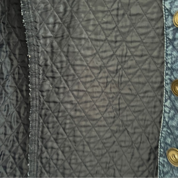 Vintage quilted denim chore coat jacket liner collarless brass buttons 1X - Picture 12 of 16